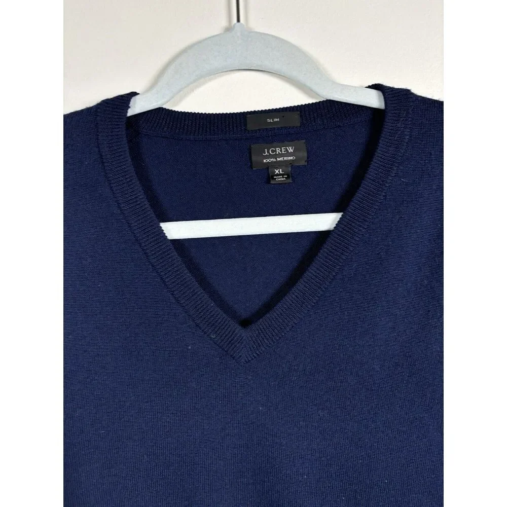 J. CREW 100% Merino Wool V-neck Sweater Blue Size‎ XLARGE